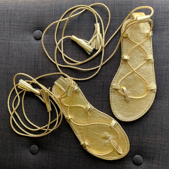 🩴2/$10👠3/$12 Handmade Gold Braided Leather Gladiator Sandals Toddler Sz 12 - Picture 3 of 7